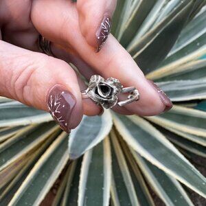 Sterling Silver Rose Ring • Native American Made • Delicate Design Adjustable